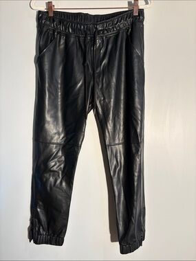 David Lerner New York Black Faux Leather Jogger Pants Size M